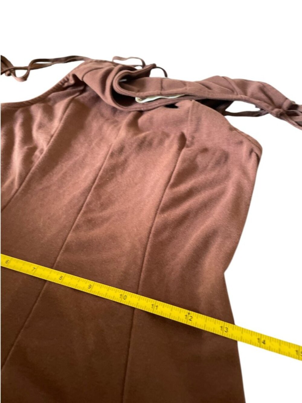 Free People Good Feels Pointed Drop-Waist Mini Dress SZ S Brown Fairy Dress boho - Picture 8 of 9
